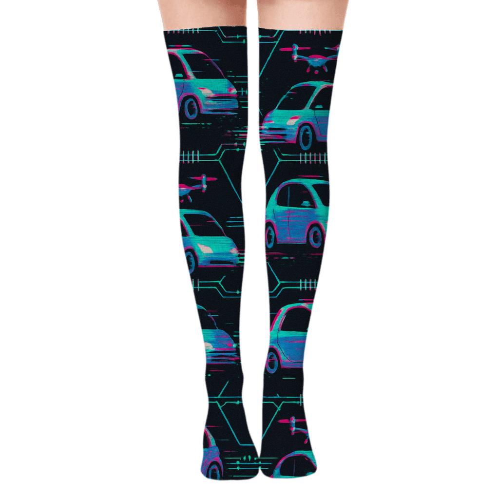 2025 Glitch Transit Tile In Neon Circuit Bands custom over-the-knee socks