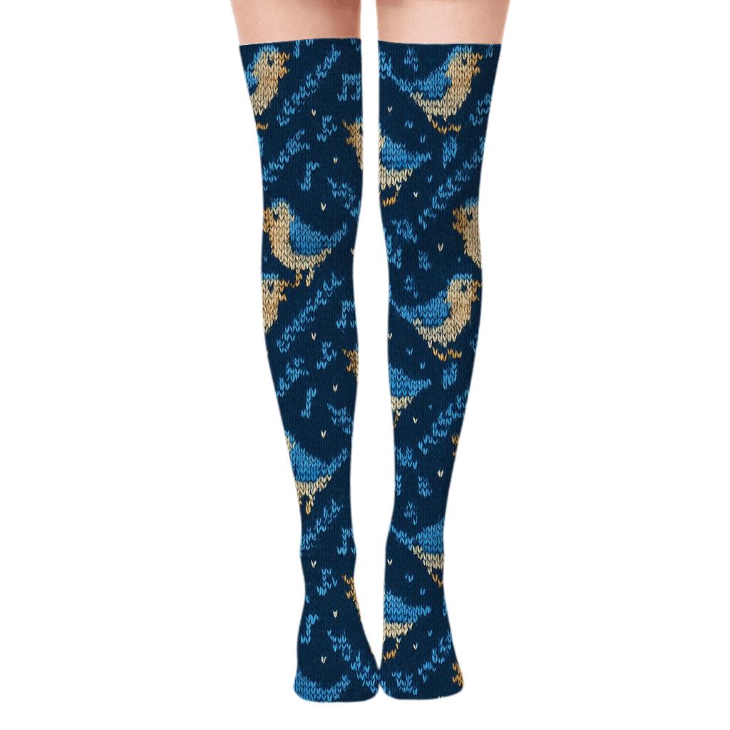 Bird Songwave Knit Illusion soft everyday over-the-knee socks