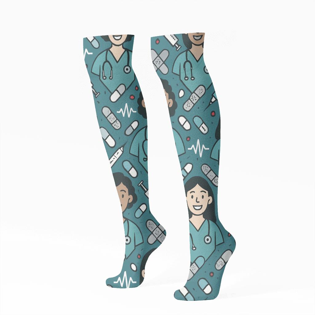 Nurse-Shift Celebration Patchwork stylish athletic knee-high socks