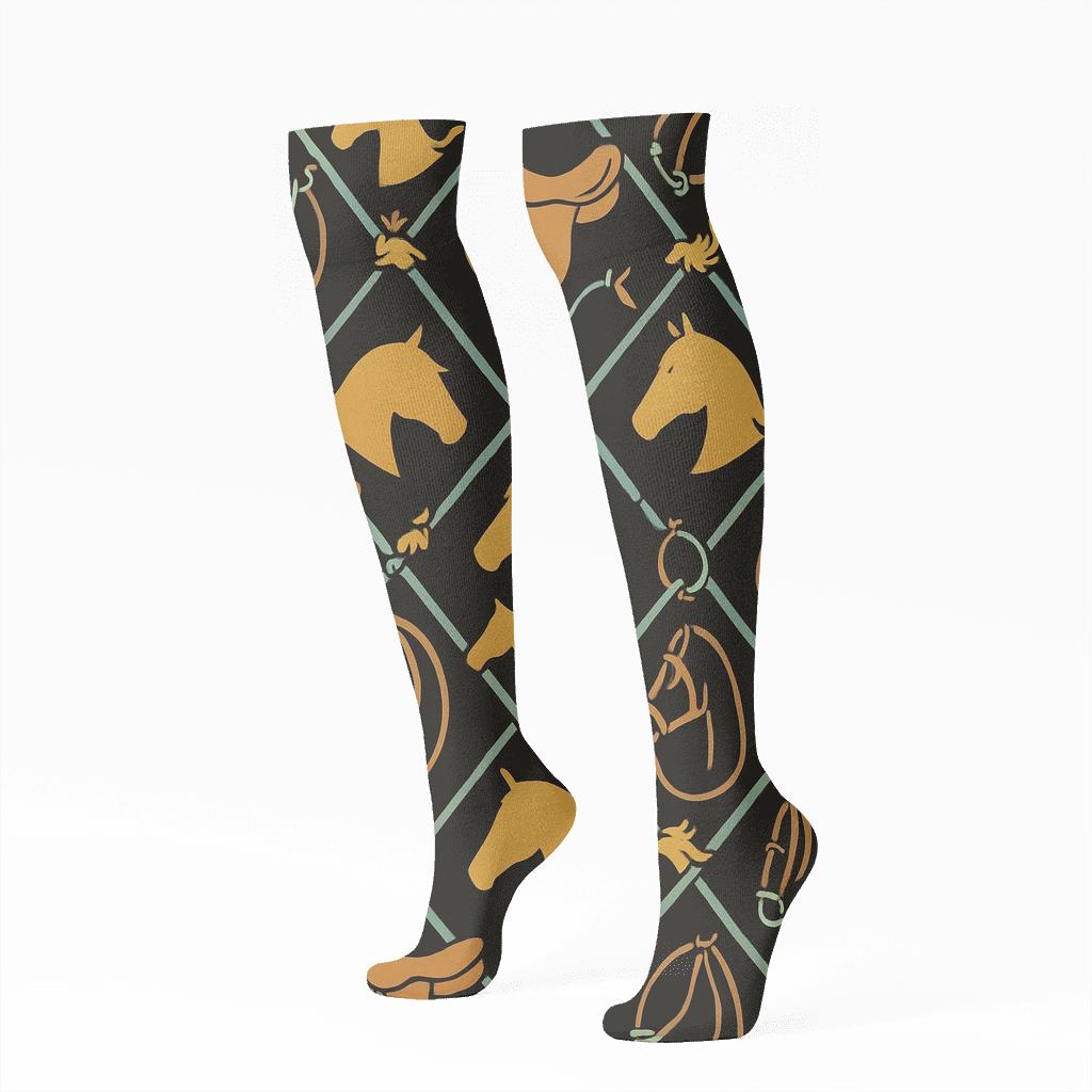 Saddle Lattice With Horse Silhouettes custom knee-high socks