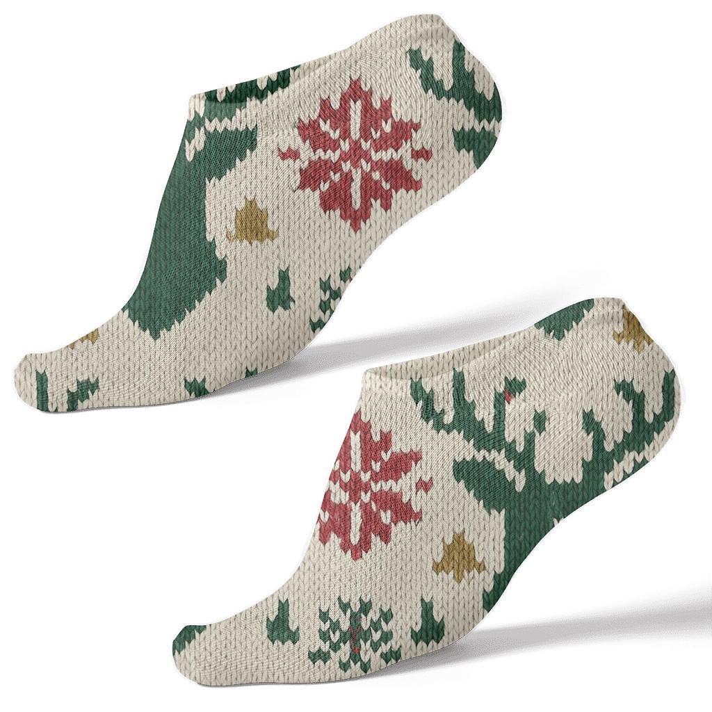 Mirrored Reindeer In Xmas Fair Isle comfortable cotton ankle socks