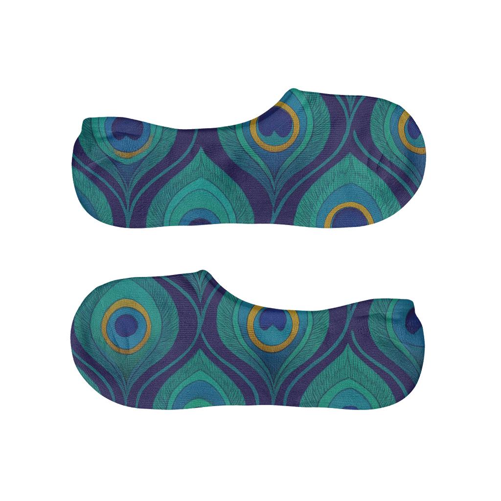 Peacock Tail Eye Tessellation On Deep Purple Background trendy no-show sock styles