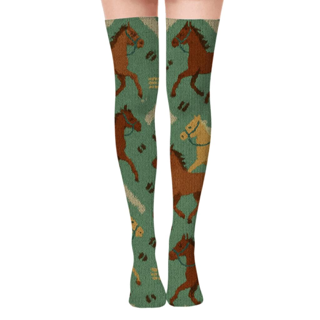 Horse Meadow Knit Chevron personalized over-the-knee socks