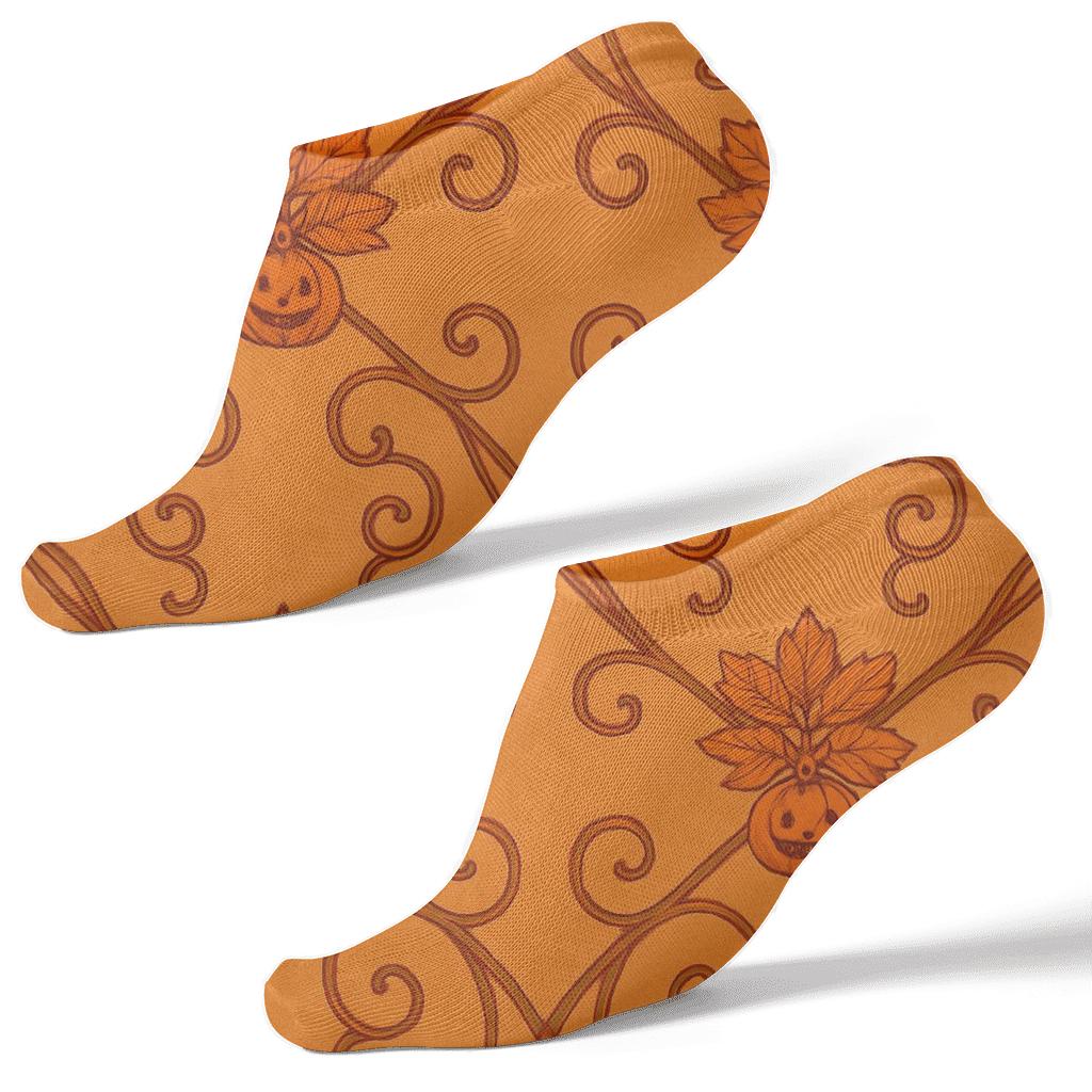 Pumpkin Vine Lattice And Leaf Knots On Orange Background stylish athletic ankle socks