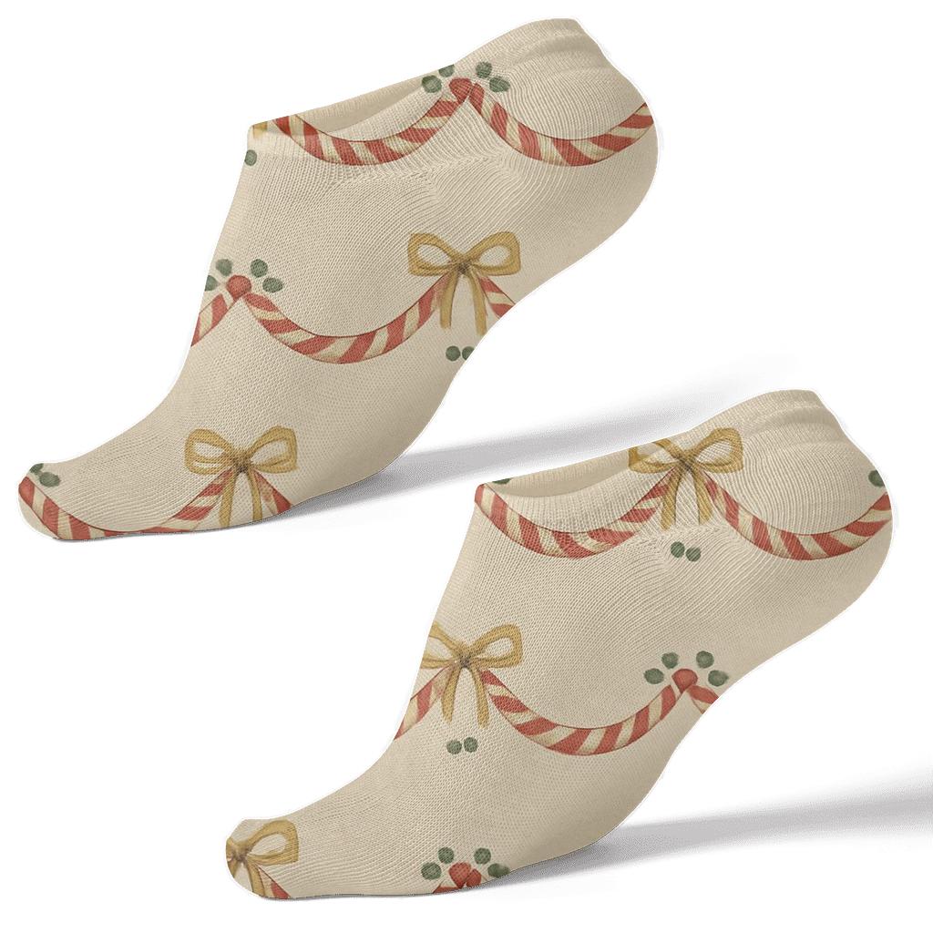 Vintage Poster Candy Canes Garland Border Repeat stylish athletic ankle socks