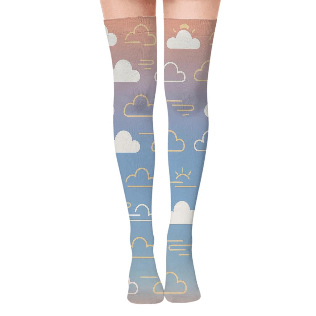 Sunrise Gradient With Clouds Grid comfortable cotton over-the-knee socks
