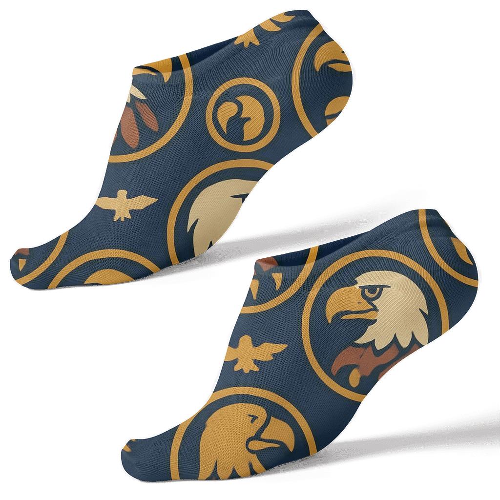 Eagle Talon And Feather Medallions On Navy Blue Background comfortable cotton ankle socks