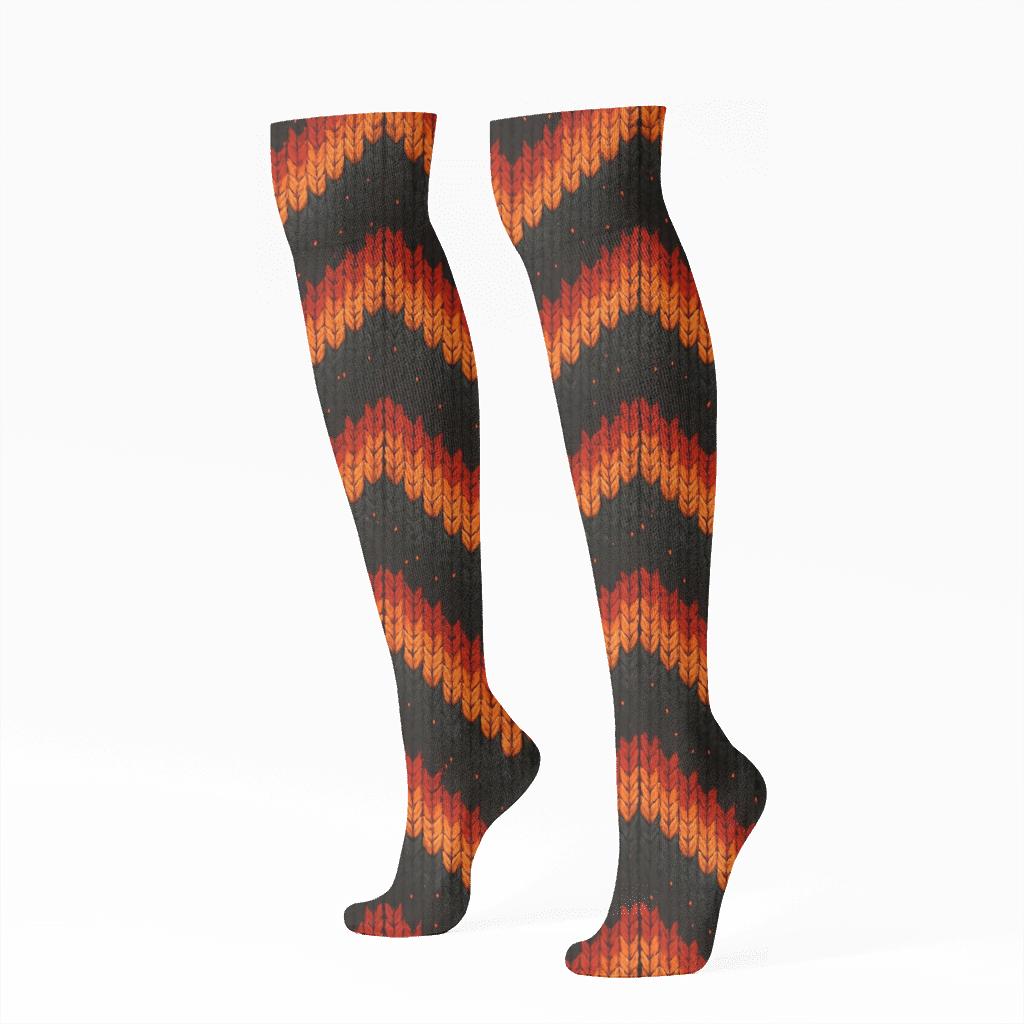 Heart Ember Bed Chevron On Charcoal Ground premium sports knee-high socks
