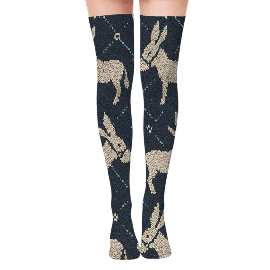 Knitted Donkey Ear Lattice On Slate Field custom over-the-knee socks