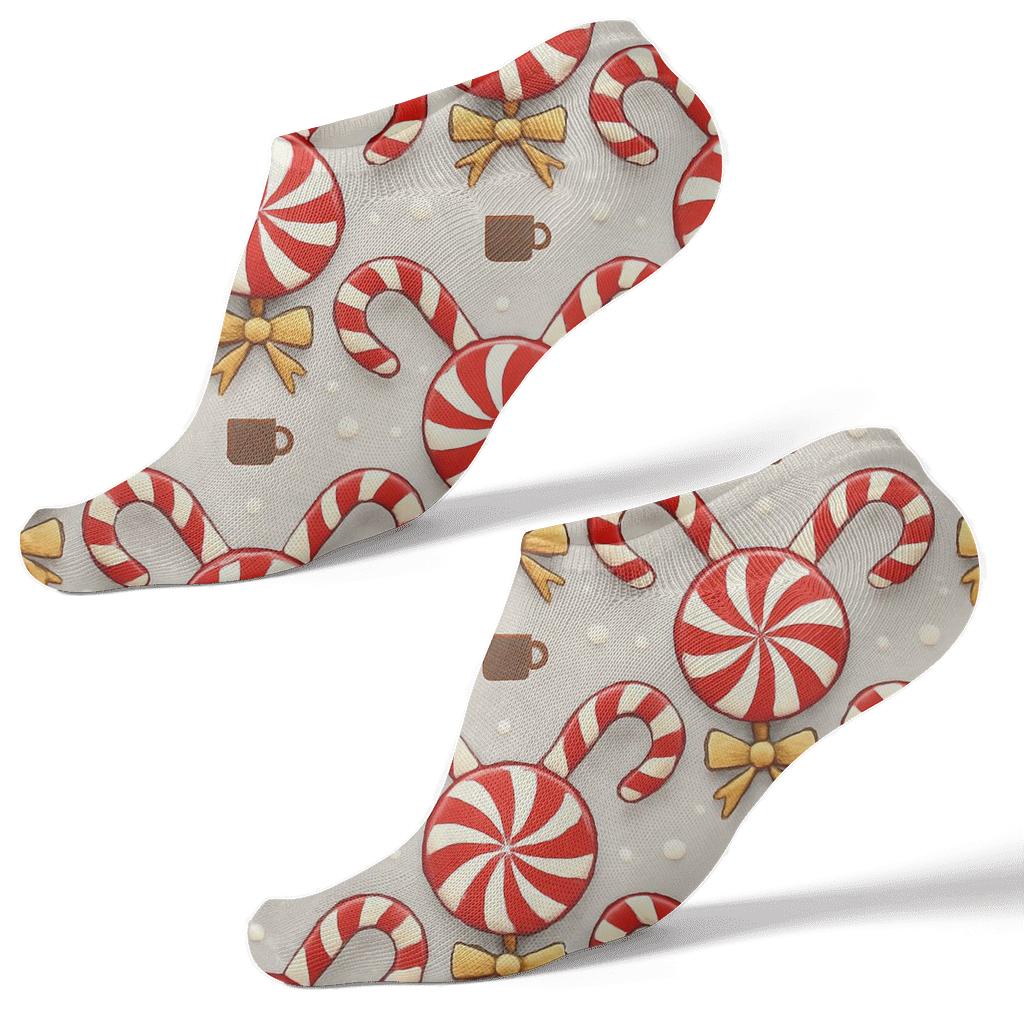 Candy Canes Crossed Medallion Snowfield Repeat comfortable cotton ankle socks