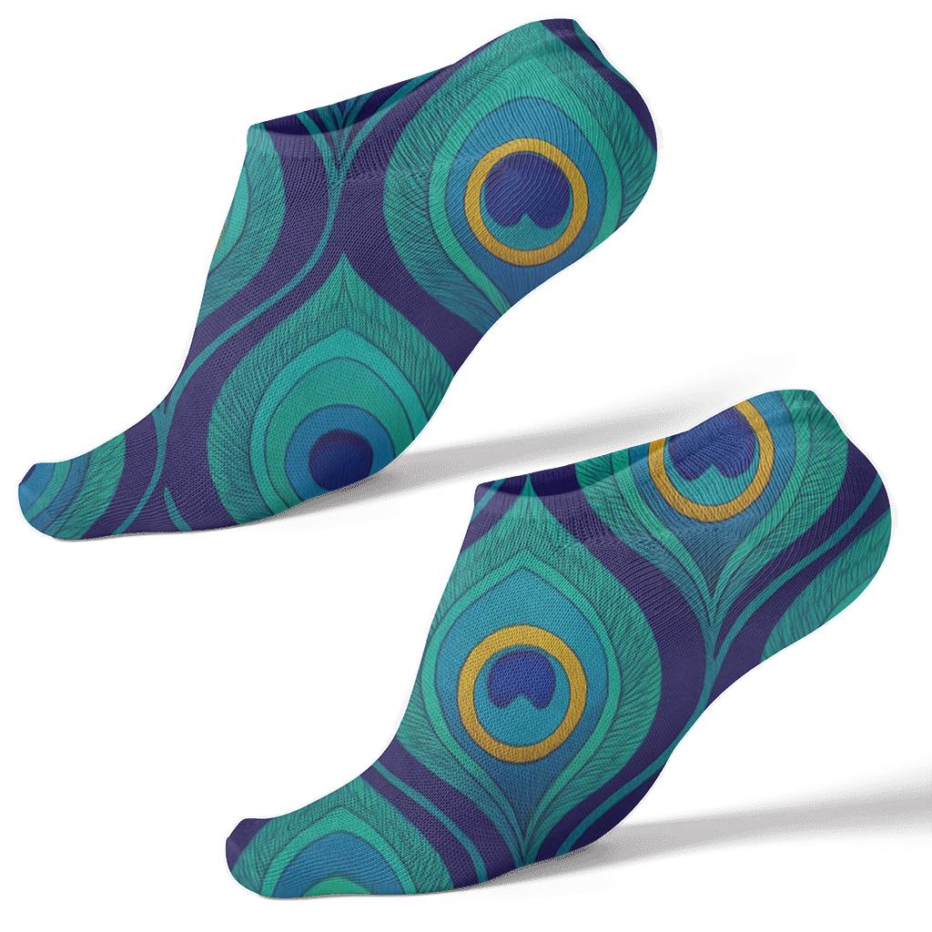 Peacock Tail Eye Tessellation On Deep Purple Background custom ankle socks