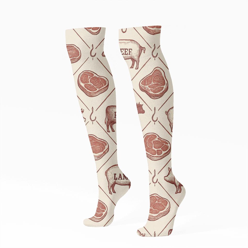 Meat Cut Lattice, Butcher Edition unique graphic knee-high socks