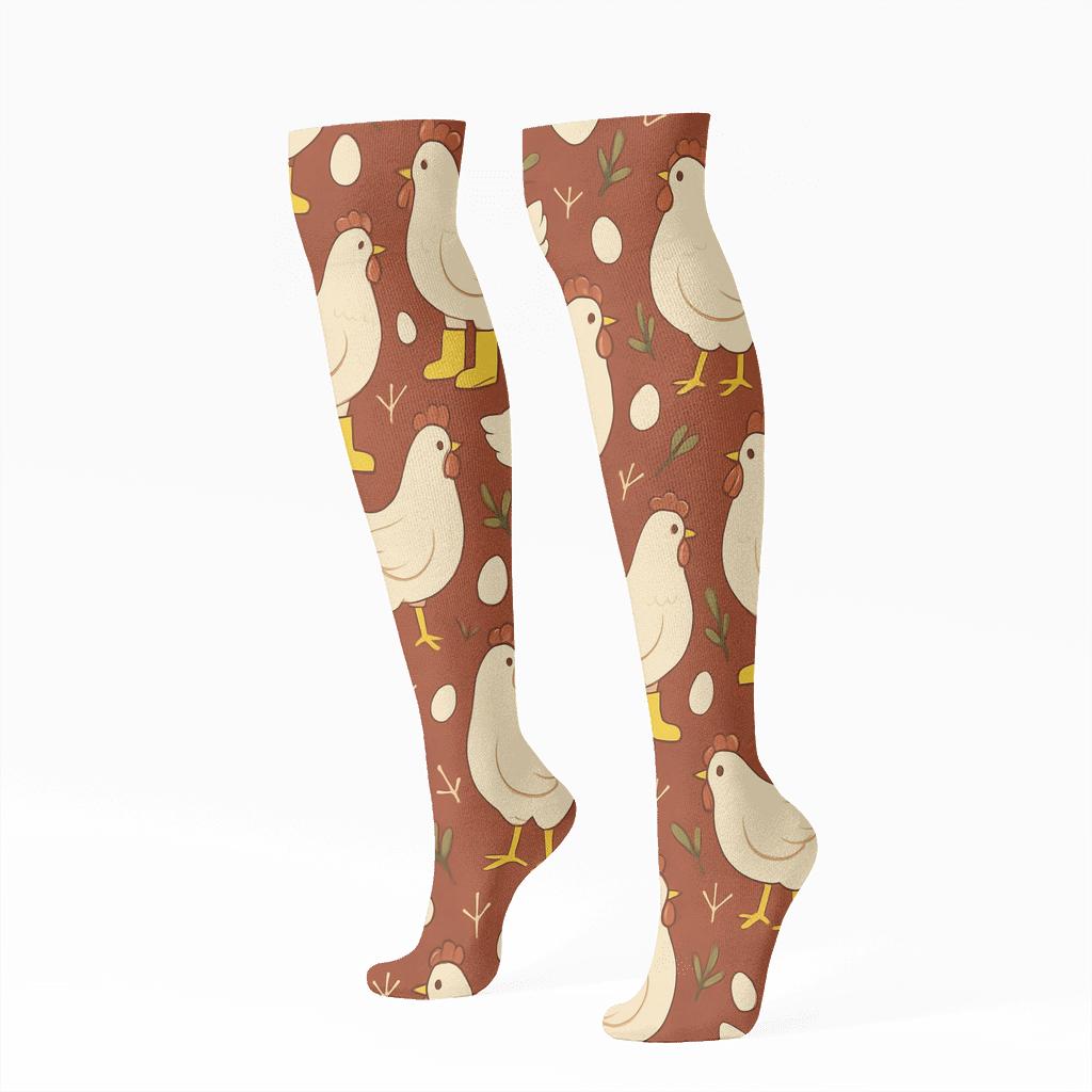 Chicken Rain Boots Diamond Tessellation designer print knee-high socks