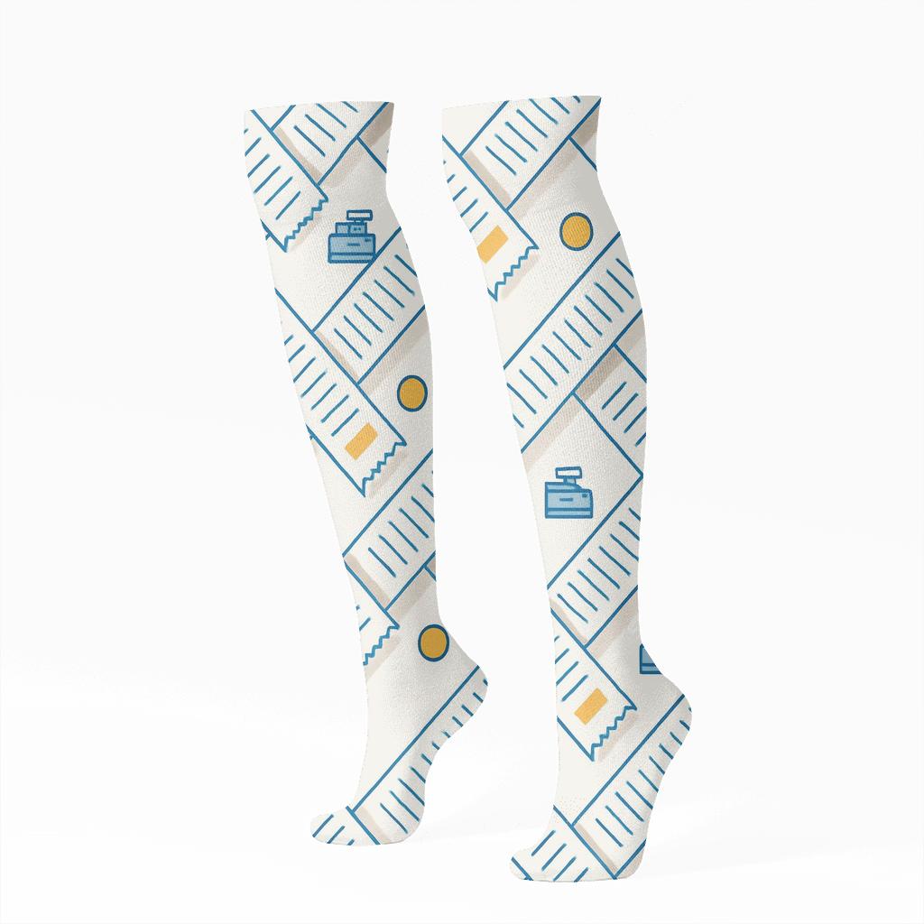 Receipt Lattice In Cashier Chic comfortable cotton knee-high socks