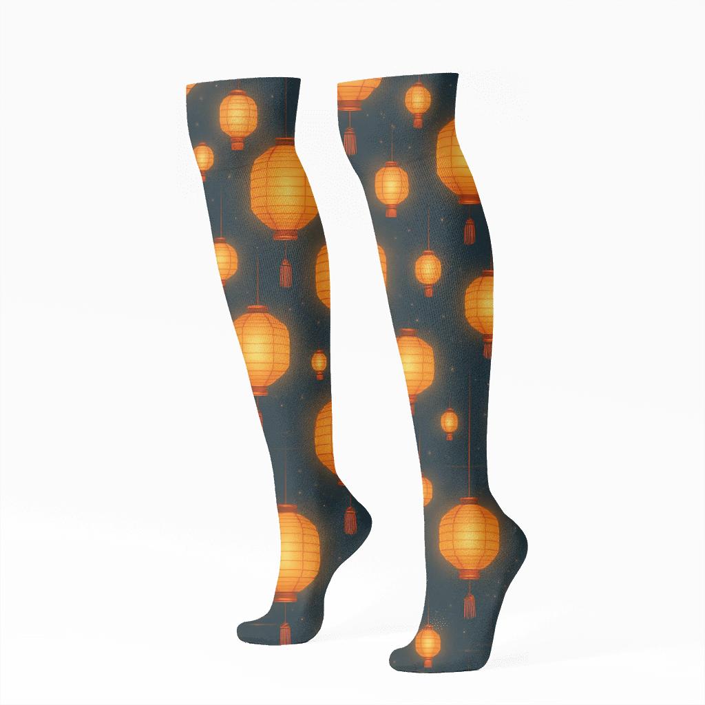 Twilight Tessellation With Lantern Glow designer print knee-high socks
