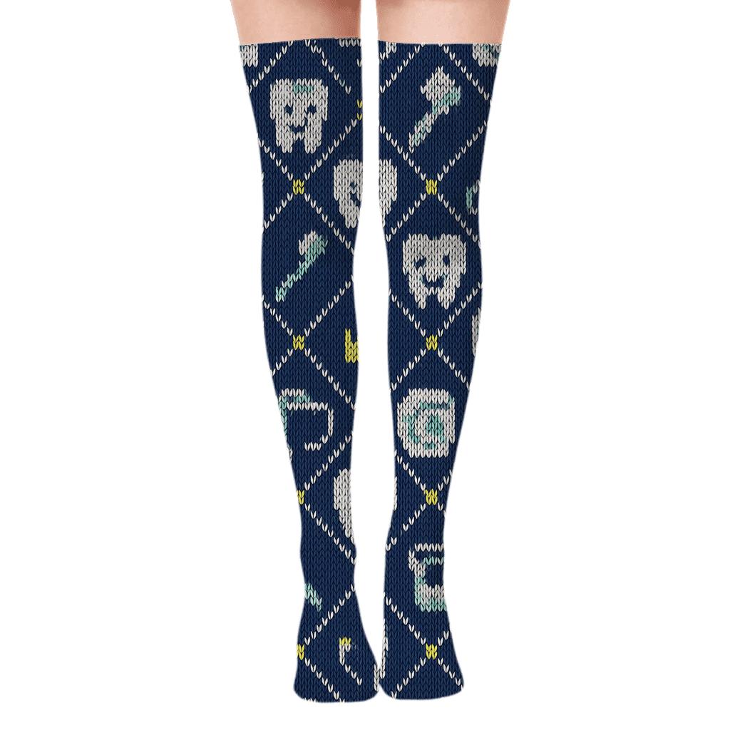 Toothbrush Lattice In Dentist Style personalized over-the-knee socks