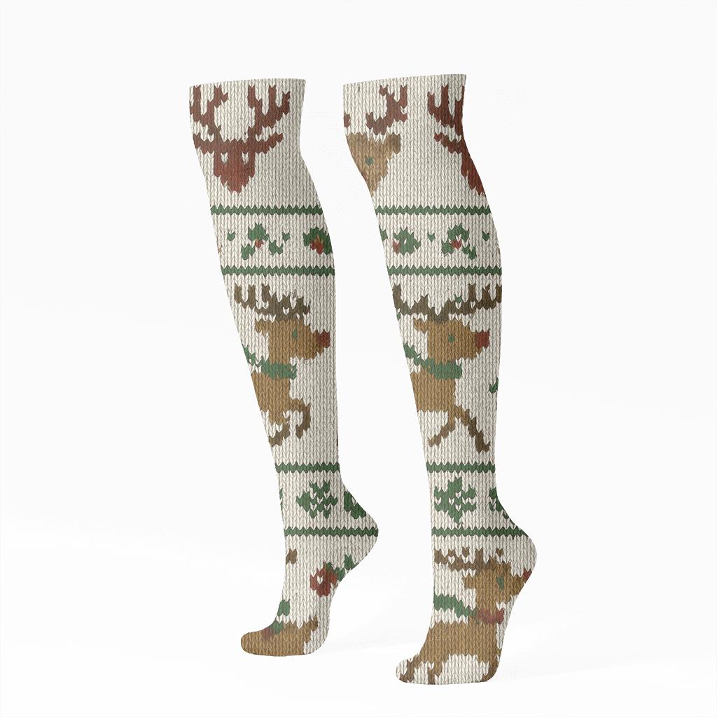Rudolph Knit Illusion Antler Fair Isle personalized knee-high socks