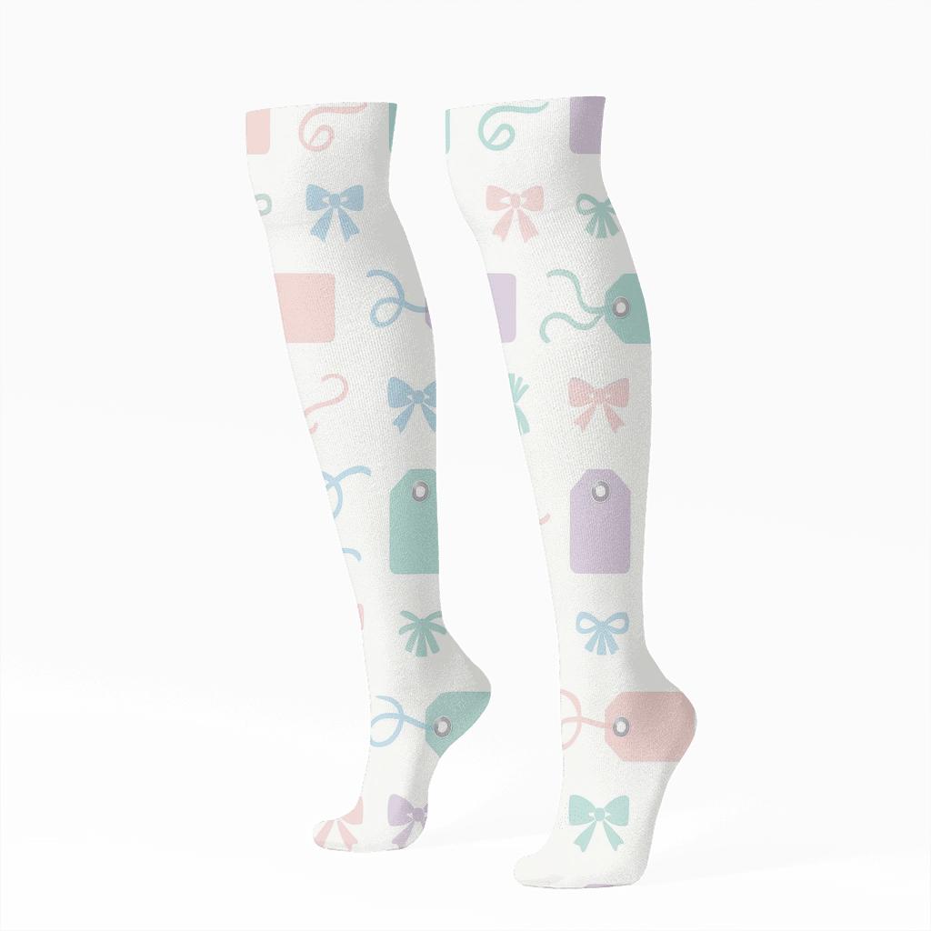 Pastel Gift Tags With Presents Confetti Bands custom knee-high socks