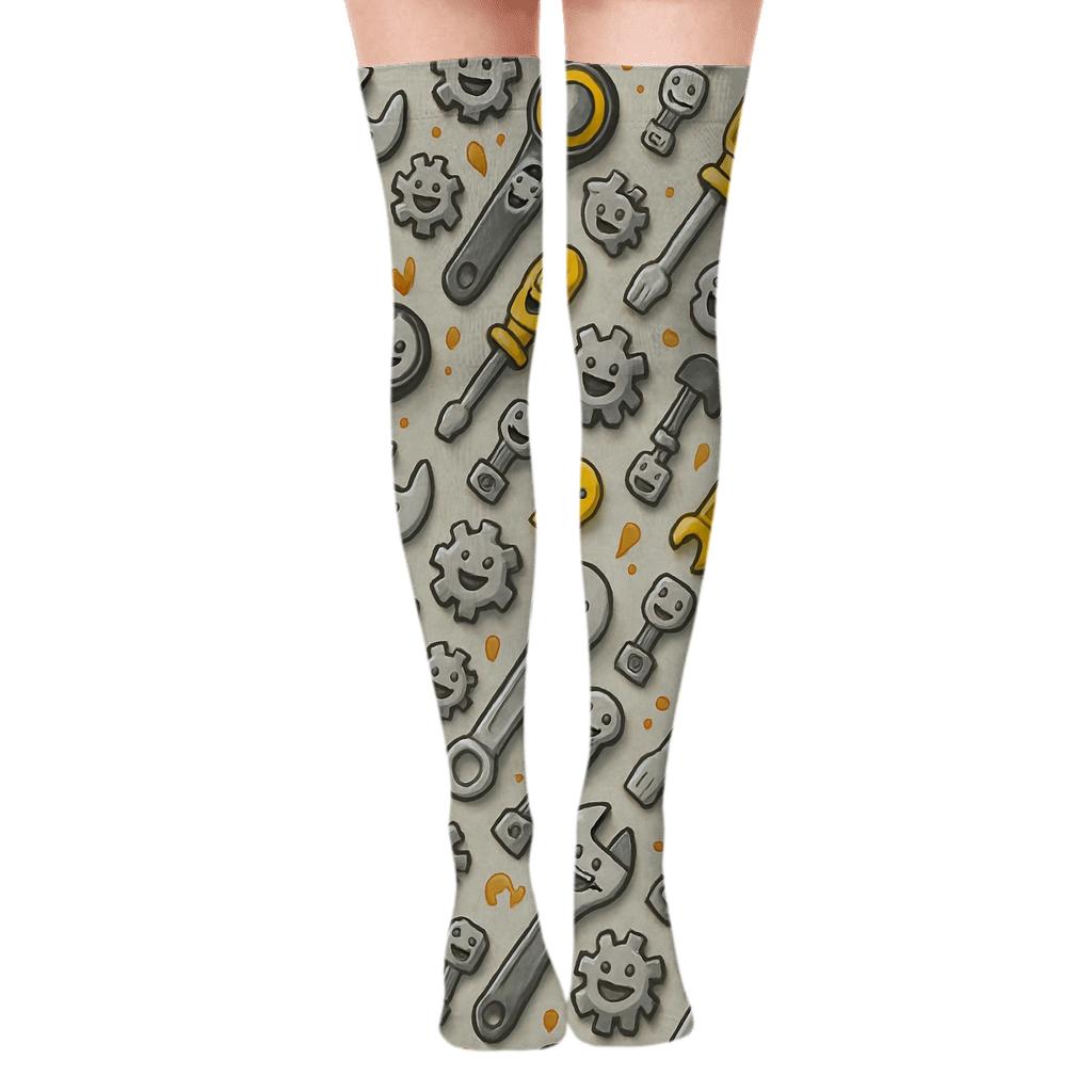 Tool Parade With Mechanic Charm trendy patterned over-the-knee socks