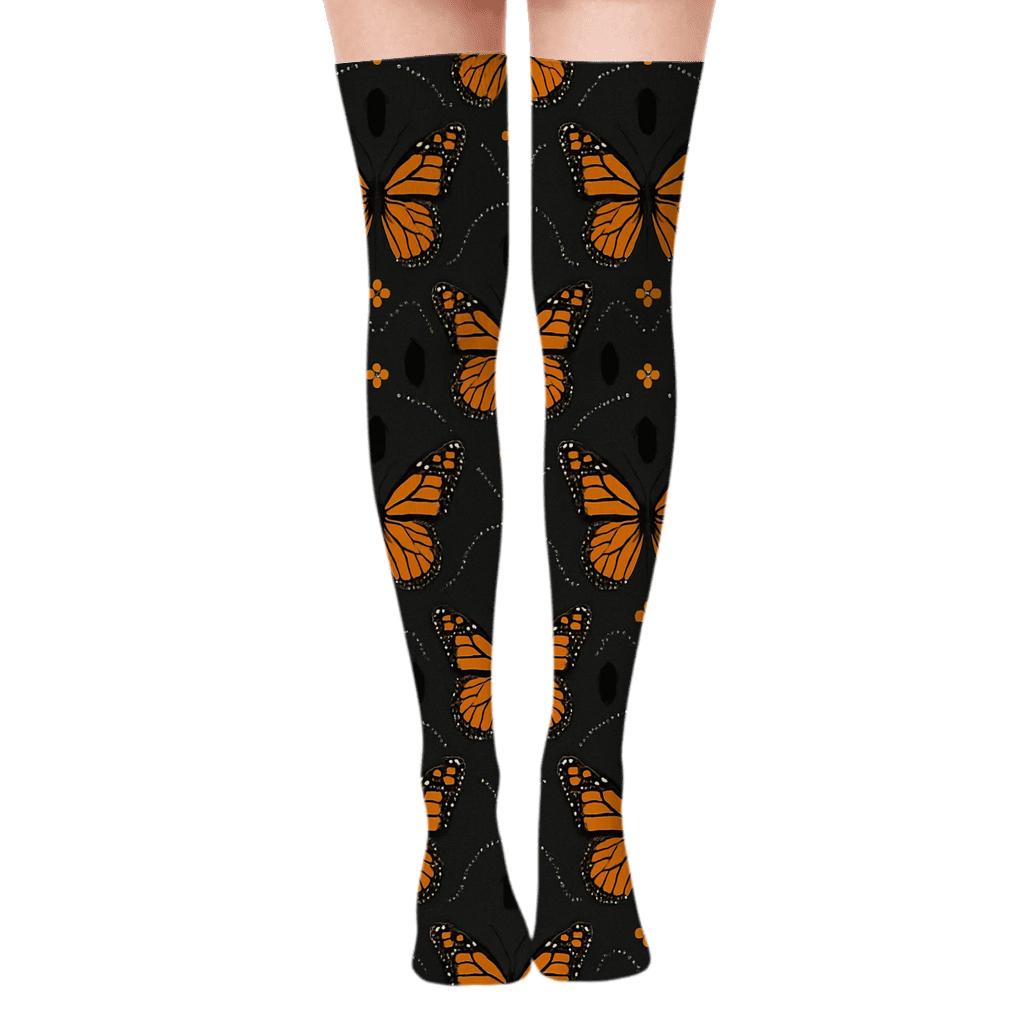 Midnight Monarch Migration Lattice unique graphic over-the-knee socks