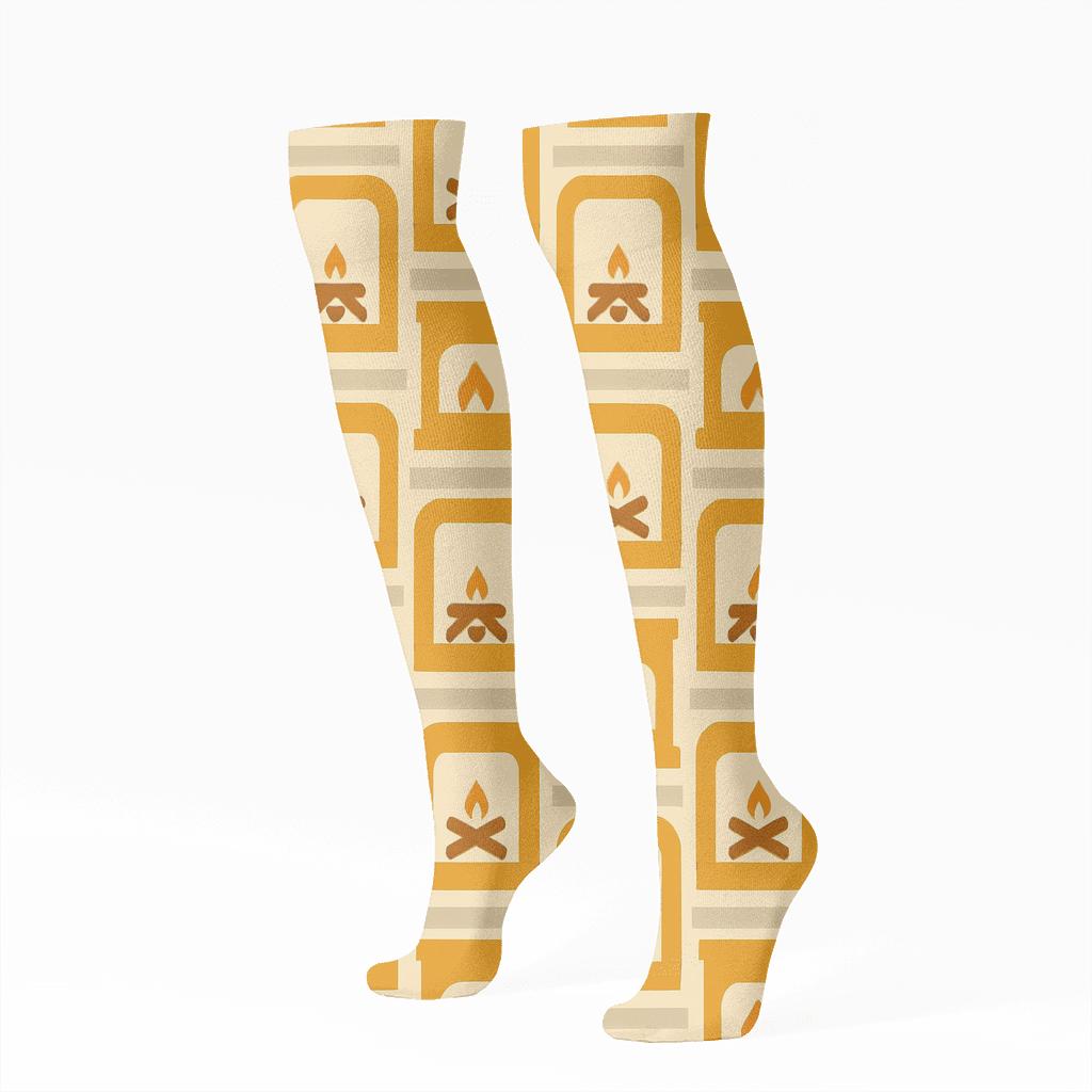 Ember Lattice Mantel Tiles, Cozy Fireplace stylish athletic knee-high socks