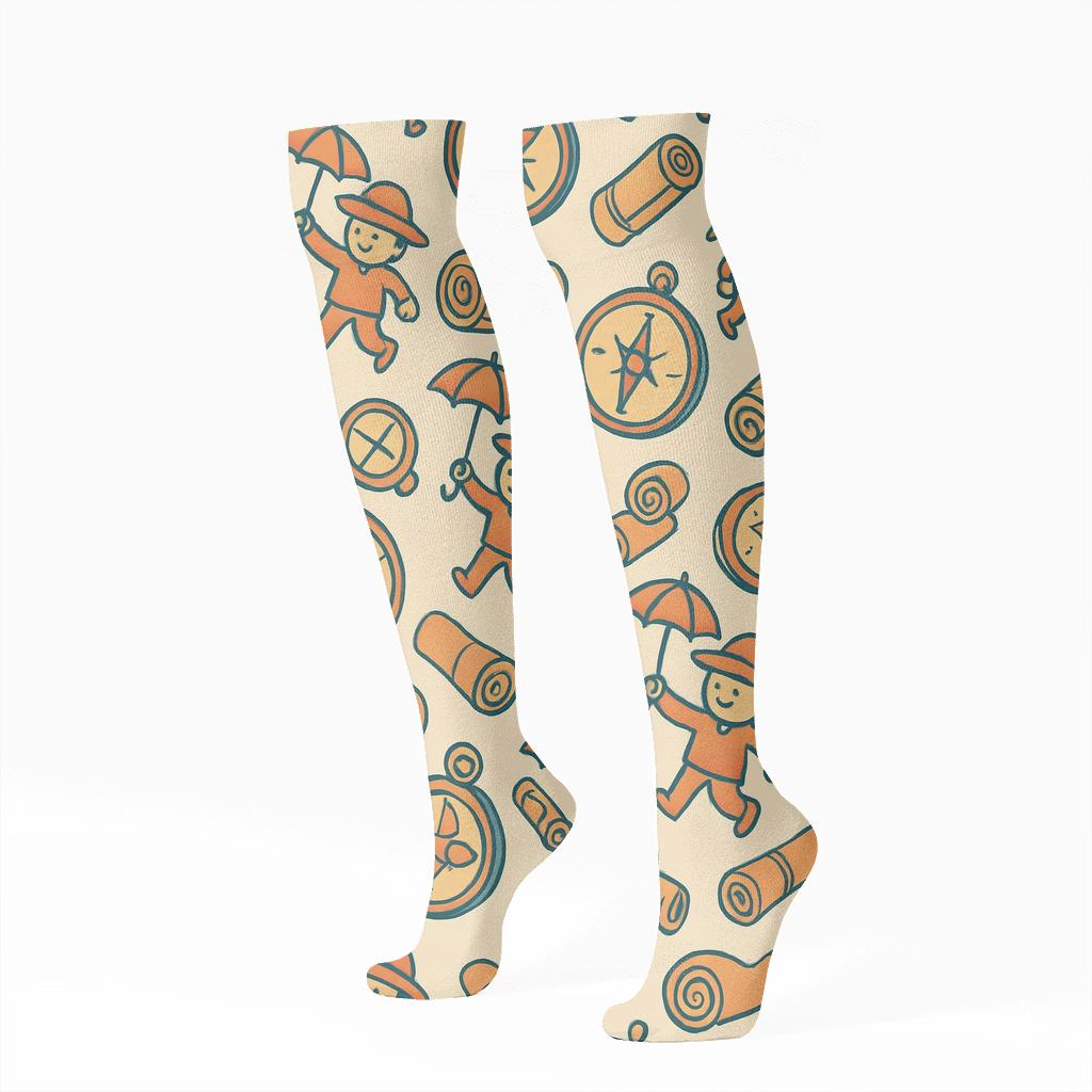 Sunset Compass Caravan With Tour Guide Motifs unique graphic knee-high socks