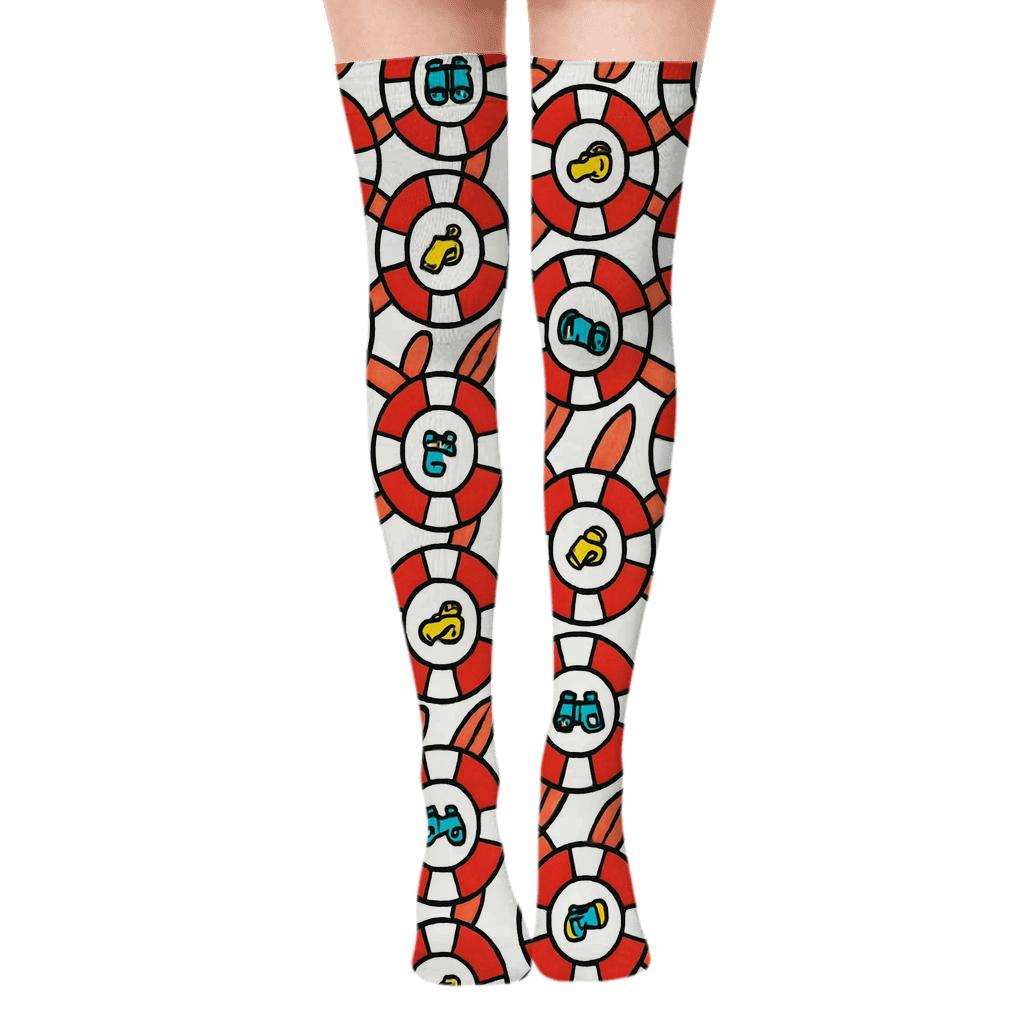 Rescue Ring Lattice With Lifeguard Signal Flags soft everyday over-the-knee socks