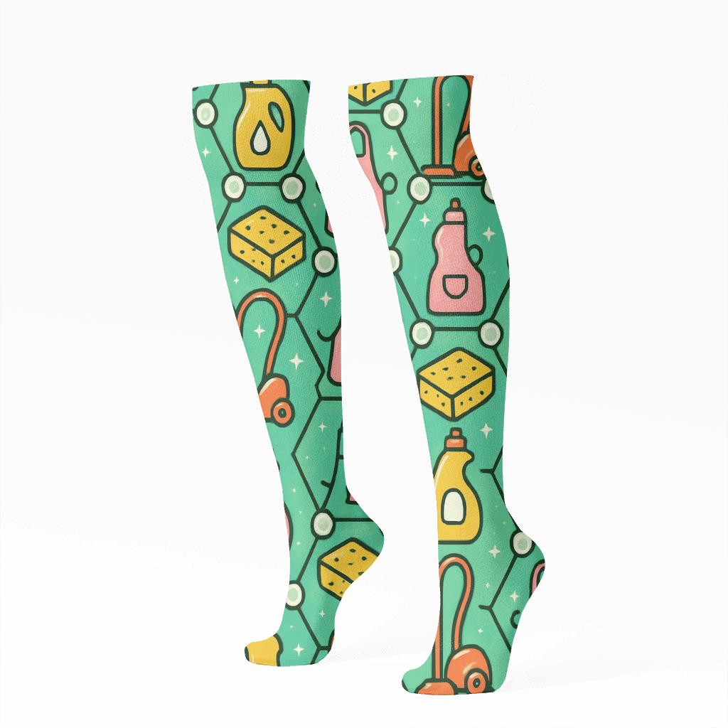 Housekeeper Bubble Lattice On Mint Ground personalized knee-high socks