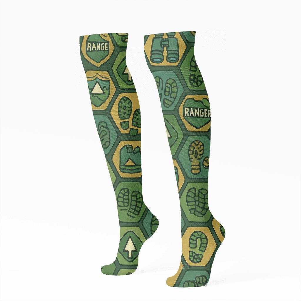 Park Ranger Badge And Trail Marker Lattice personalized knee-high socks