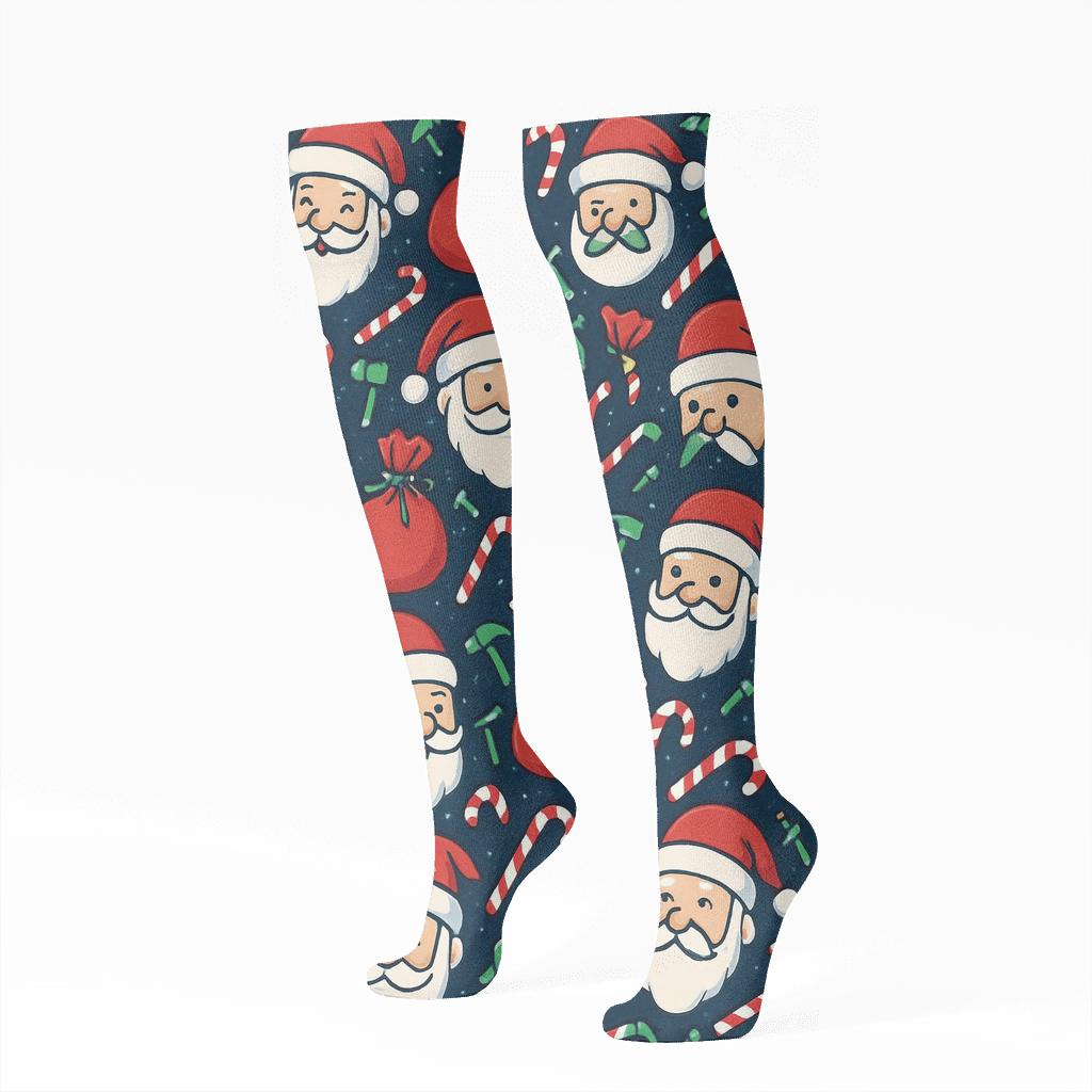 Toy Workshop Grid With Santa Claus Cameos custom knee-high socks