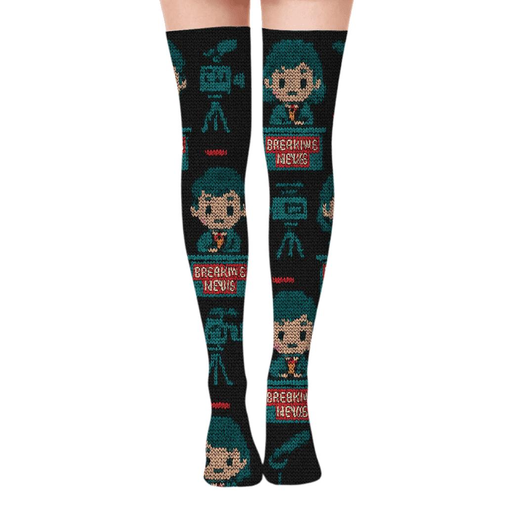 News Anchor Knit Illusion Studio Check comfortable cotton over-the-knee socks