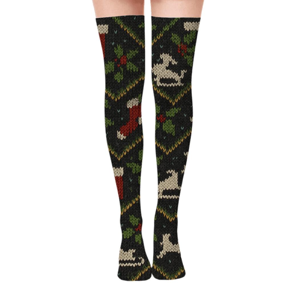 Santa Claus Knitted Chevron Tapestry stylish fashion over-the-knee socks
