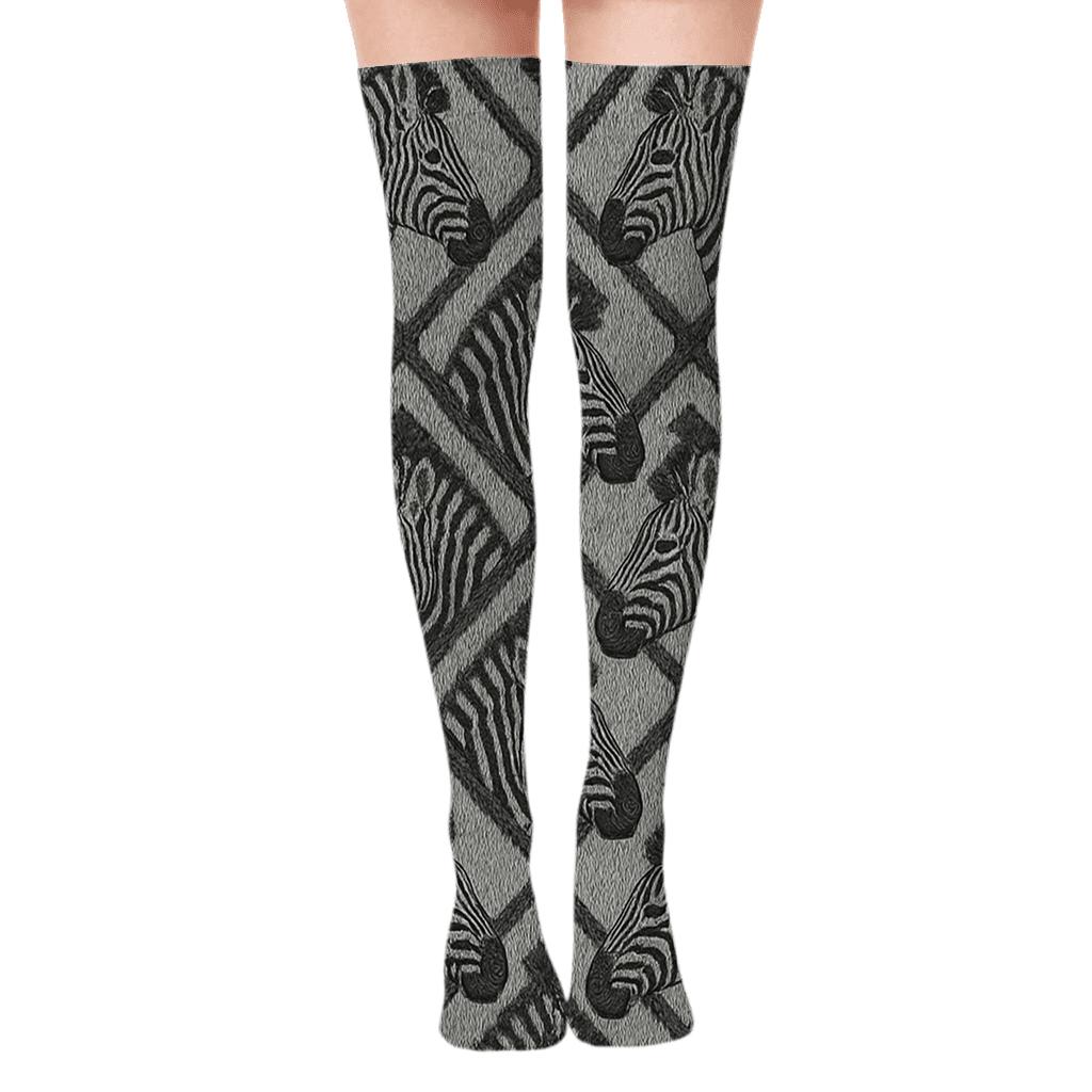 Knitted Illusion Zebra Mane Lattice On Soft Gray unique graphic over-the-knee socks