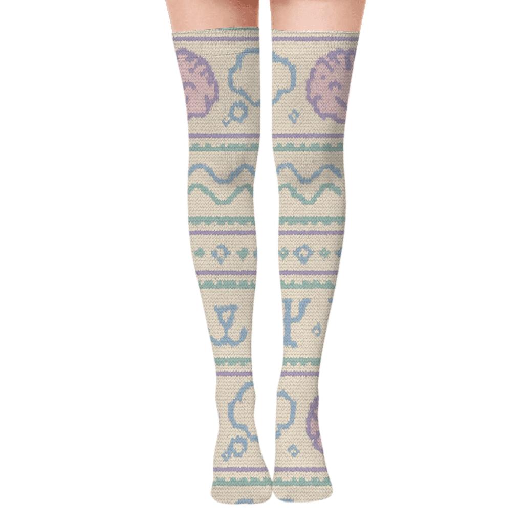 Knitted Psychologist Brain And Thought Bubble Fair Isle premium cozy over-the-knee socks