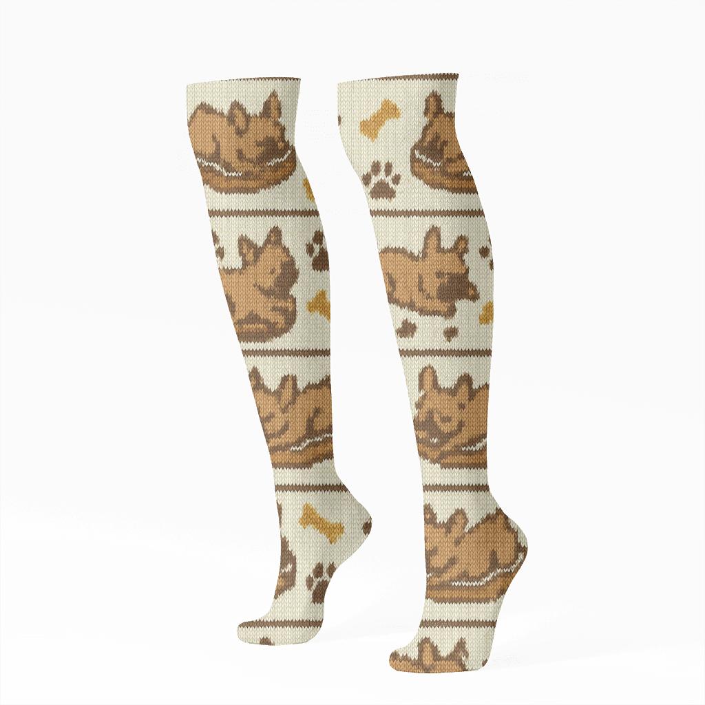 Fair Isle French Bulldog Loungers Knit Repeat unique graphic knee-high socks
