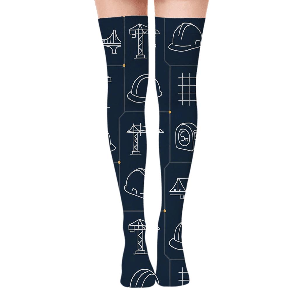 Blueprint Lattice For Civil Engineer Chic stylish fashion over-the-knee socks