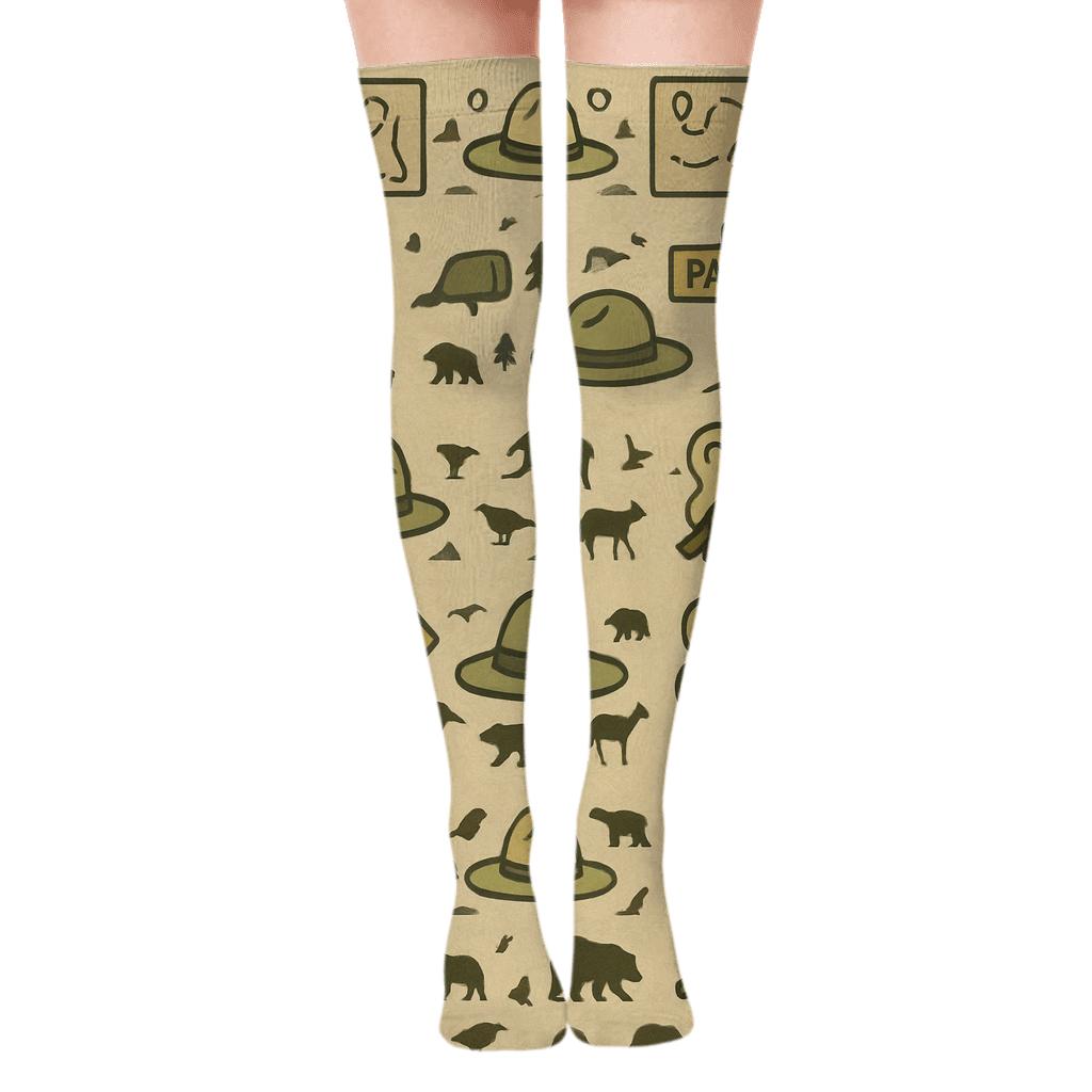 Trail Map With Park Ranger Icon Bands soft everyday over-the-knee socks