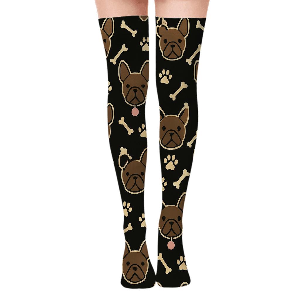 Midnight Collar Lattice French Bulldog Icons custom over-the-knee socks