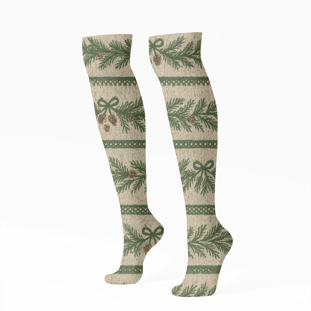 Nordic Knit Illusion Evergreen Branches Garland Bands personalized knee-high socks