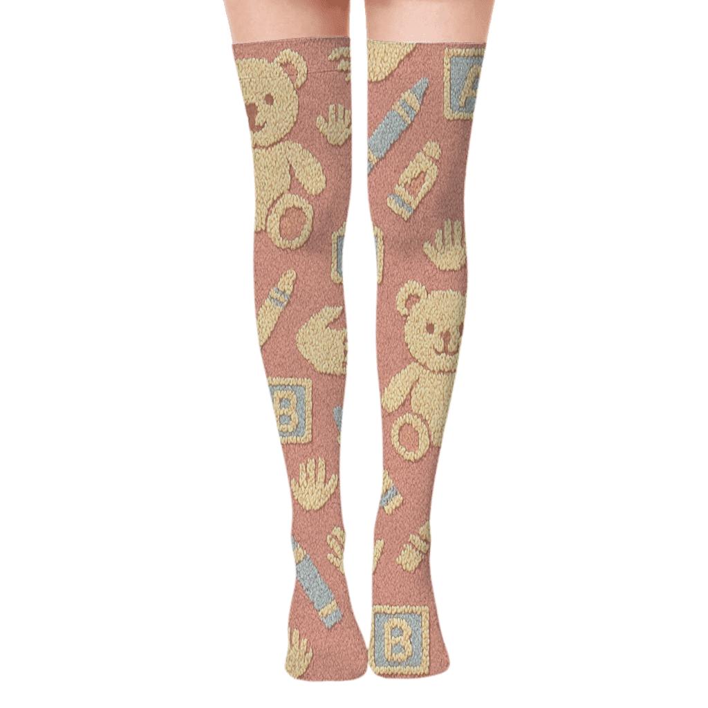 Knitted Playtime Lattice For Childcare Worker premium cozy over-the-knee socks