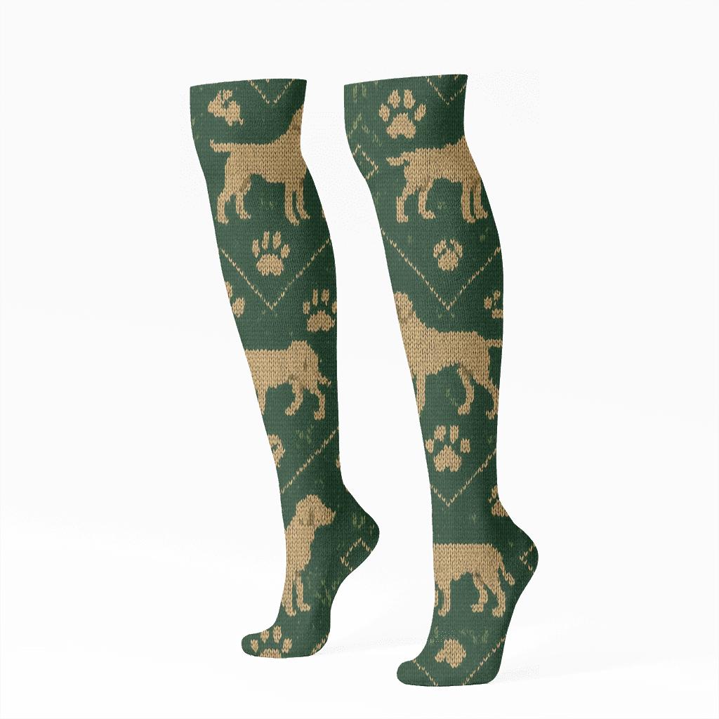 Knitted Pattern Illusion Labrador Retriever Park Lattice designer print knee-high socks