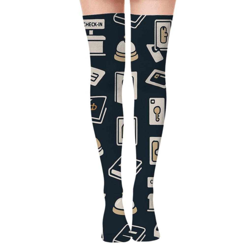 Hotel Receptionist Check In Lattice In Deep Blue premium cozy over-the-knee socks