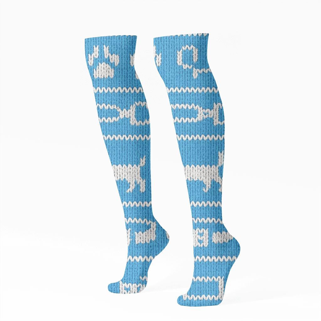 Animal Control Officer Knit Illusion Paw Band Tiling trendy patterned knee-high socks