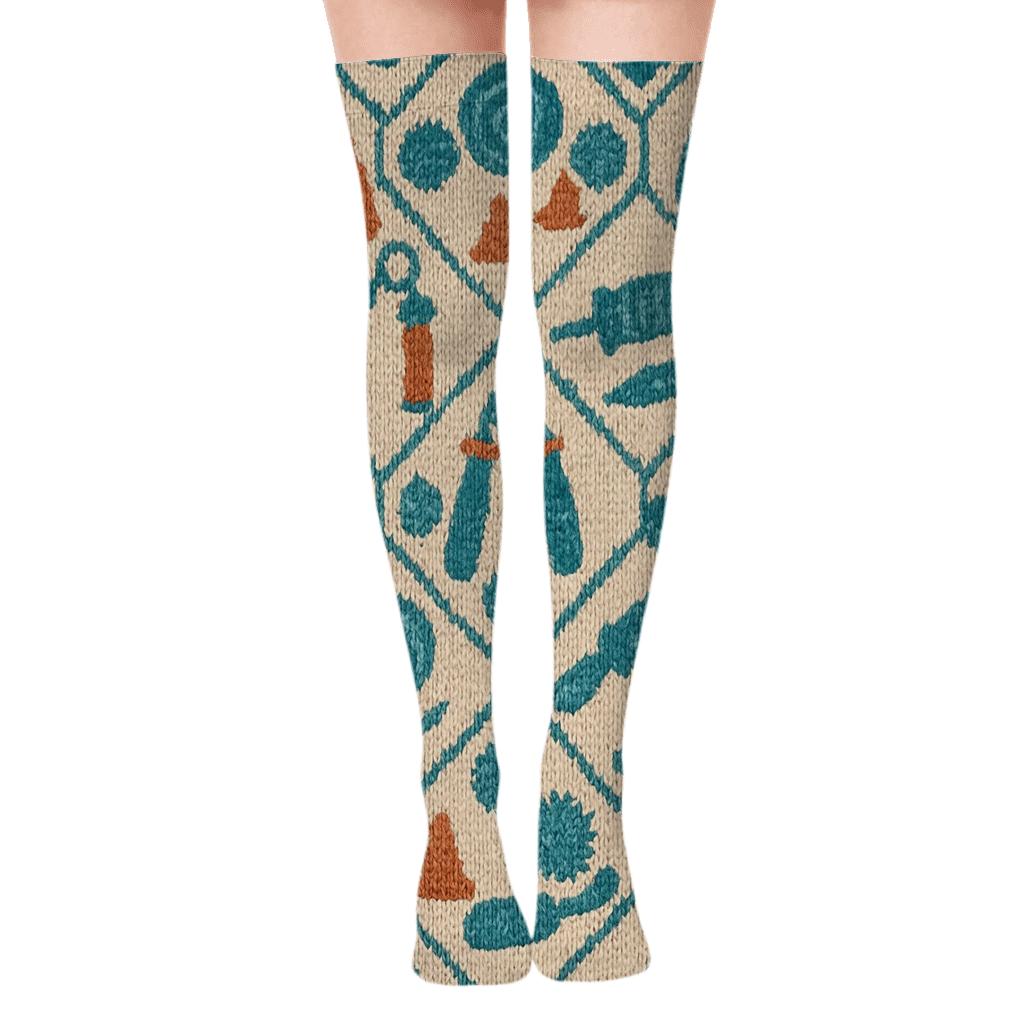 Knitted Occupational Therapist Tool Lattice unique graphic over-the-knee socks