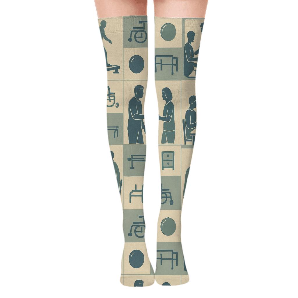 Therapy Session Tiles With Occupational Therapist Silhouettes unique graphic over-the-knee socks