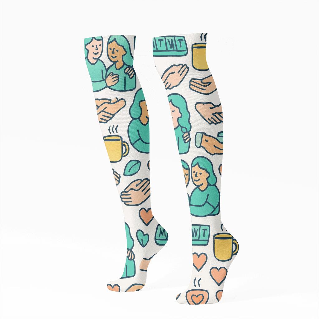 Patchwork Hearts And Helping Hands Caregiver Pattern comfortable cotton knee-high socks