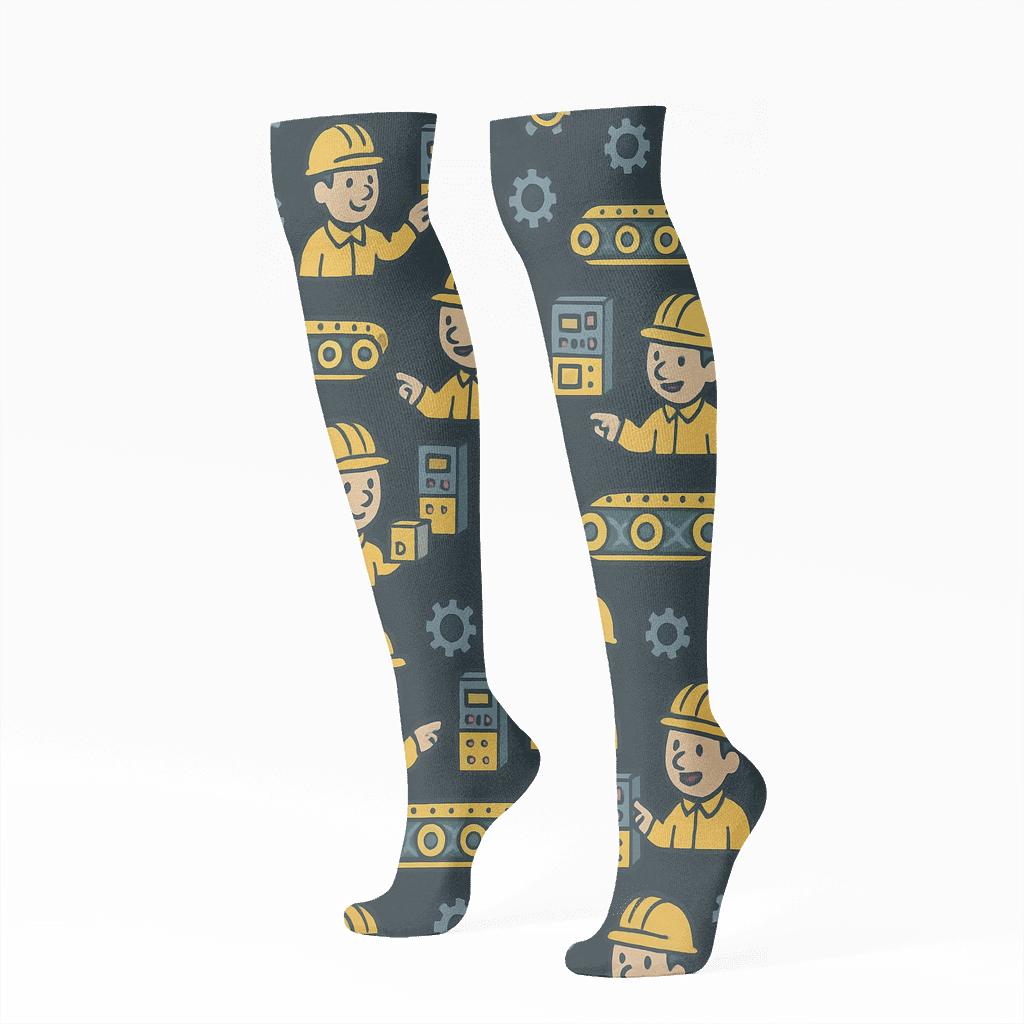 Conveyor Belt Mosaic With Machine Operator Spotlight soft everyday knee-high socks