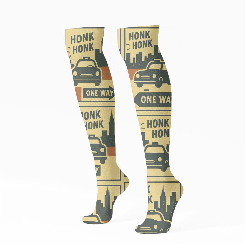 Taxi Driver Skyline Poster Tile In Lemon Yellow unique graphic knee-high socks
