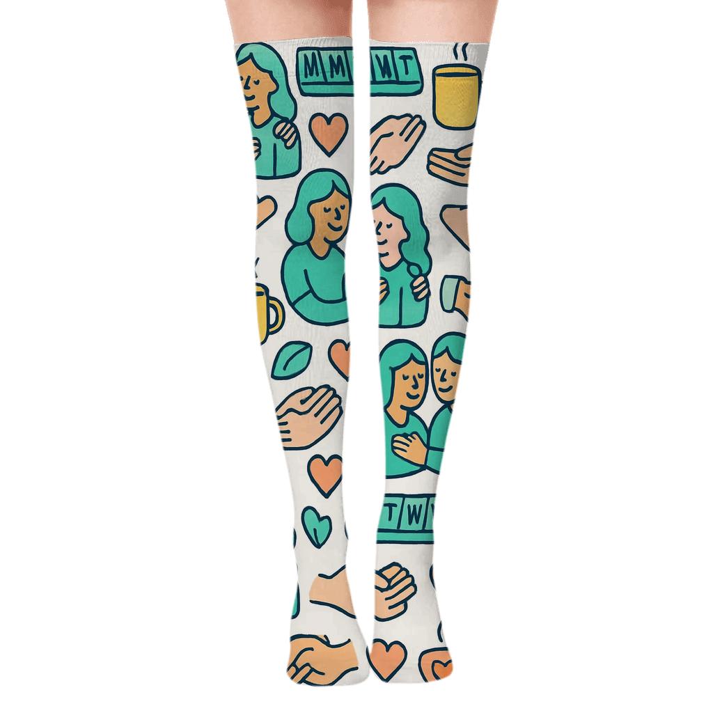 Patchwork Hearts And Helping Hands Caregiver Pattern personalized over-the-knee socks