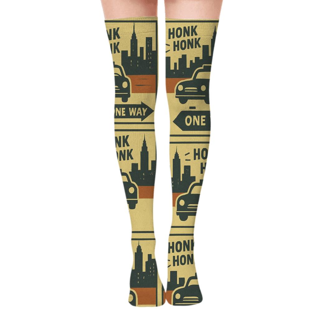 Taxi Driver Skyline Poster Tile In Lemon Yellow comfortable cotton over-the-knee socks